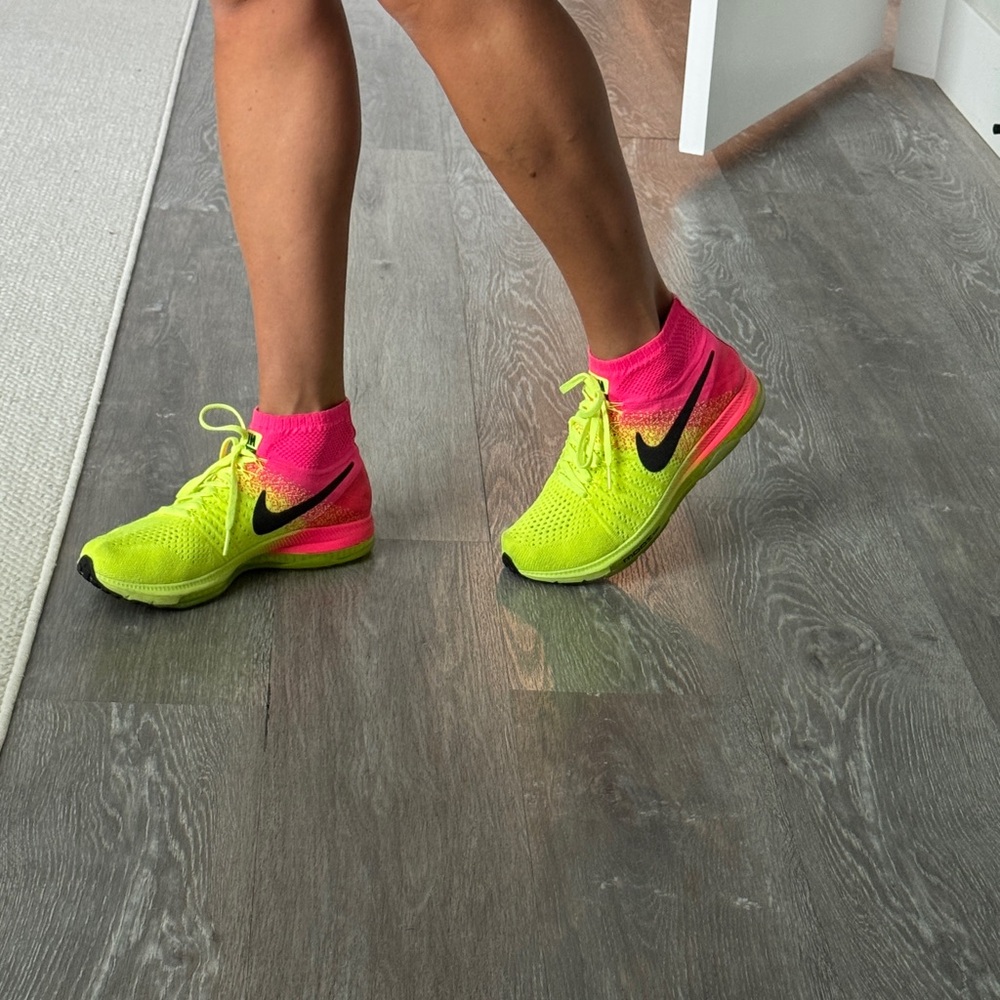 Nike Women's Neon Yellow and Hot Pink Athletic Shoes